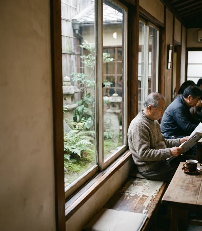 A cozy corner seat by the window in the coffee shop