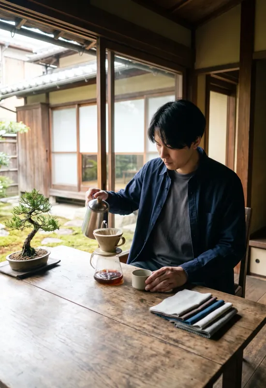 A pour-over coffee setup with a gooseneck kettle
