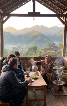 Panoramic mountain ridge view in morning light
