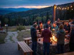 Evening outdoor fire pit gathering area